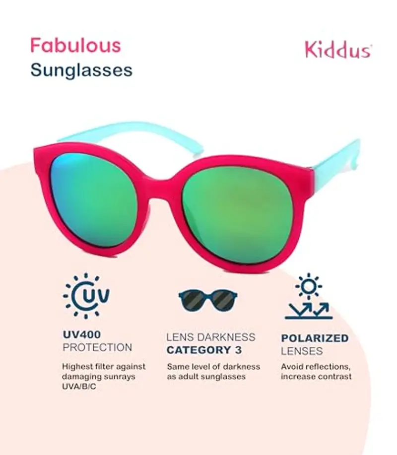 Kiddus Occhiali da Sole Polarizzati per Bambine, Età 6-9 Anni, Protezione UV400 100%, Stile alla Moda miniatura 2