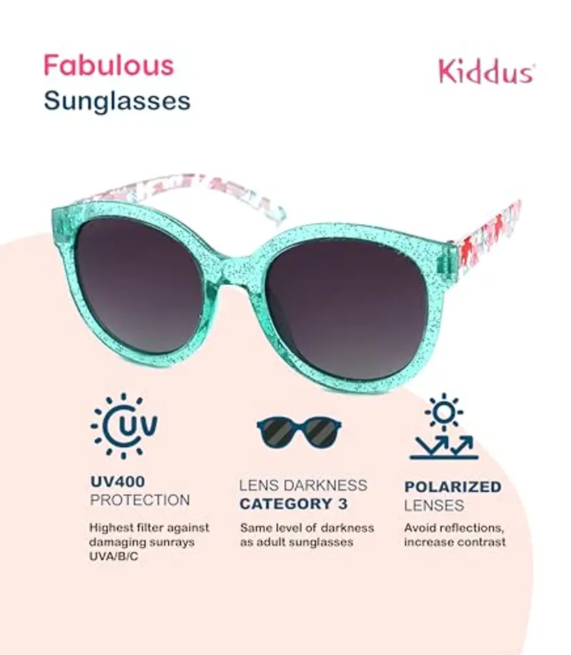 Kiddus Occhiali da Sole Polarizzati per Bambine, Età 6-9 Anni, Protezione UV400 100%, Stile alla Moda miniatura 2
