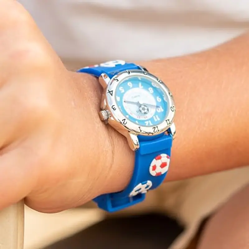 Kiddus Orologio Analogico. Per Bambini 5-10 Anni. Didattico, da Polso per Bambino, Facilità di Lettura dell’Ora. Primo Orologio Bambino. Calcio blu miniatura 2