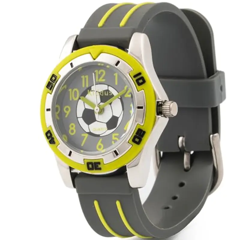 Kiddus Orologio Analogico. Per Bambini 5-10 Anni. Didattico, da Polso per Bambino, Facilità di Lettura dell’Ora. Primo Orologio Bambino. Calcio. Verde