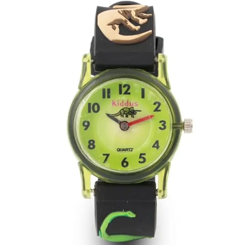 Kiddus Orologio Analogico. Per Bambini 5-10 Anni. Didattico, da Polso per Bambino, Facilità di Lettura dell’Ora. Primo Orologio Bambino. Dino miniatura 2