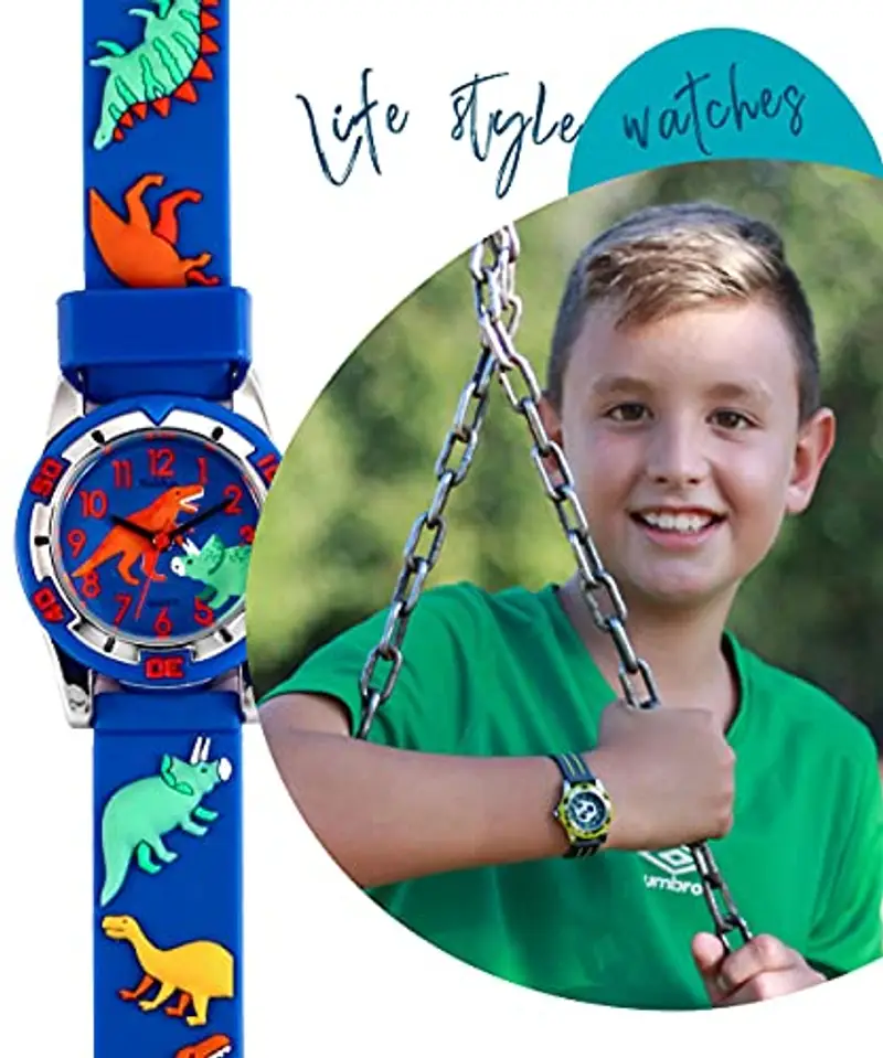 Kiddus Orologio Analogico. Per Bambini 5-10 Anni. Didattico, da Polso per Bambino, Facilità di Lettura dell’Ora. Primo Orologio Bambino. Dino. Blu miniatura 3