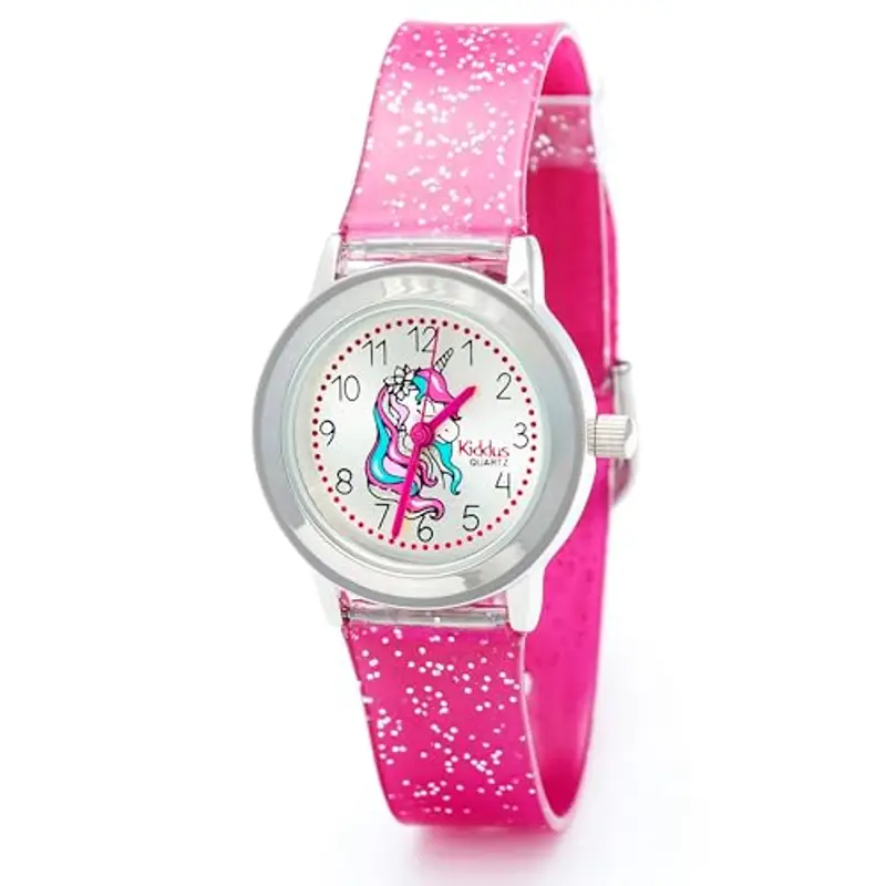 Kiddus Orologio Bambina, Analogico a partire da 4 anni, Regalo per Bambine con Glitter, Contiene Esercizi per Imparare a Leggere L'ora, Aprendimento Bimba