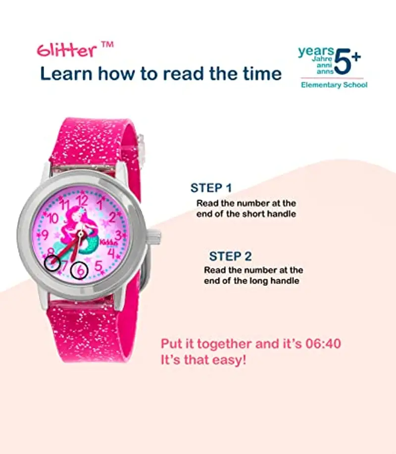 Kiddus Orologio Bambina, Analogico a partire da 4 anni, Regalo per Bambine con Glitter, Contiene Esercizi per Imparare a Leggere L'ora, Aprendimento Bimba miniatura 2