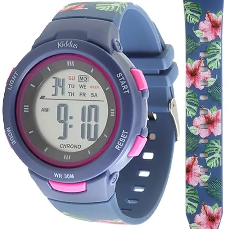 Kiddus Orologio Digitale Bambine e Bambini. Con Cronometro, Calendario, Sveglia, Luce. Resistente All’acqua. Da Polso,