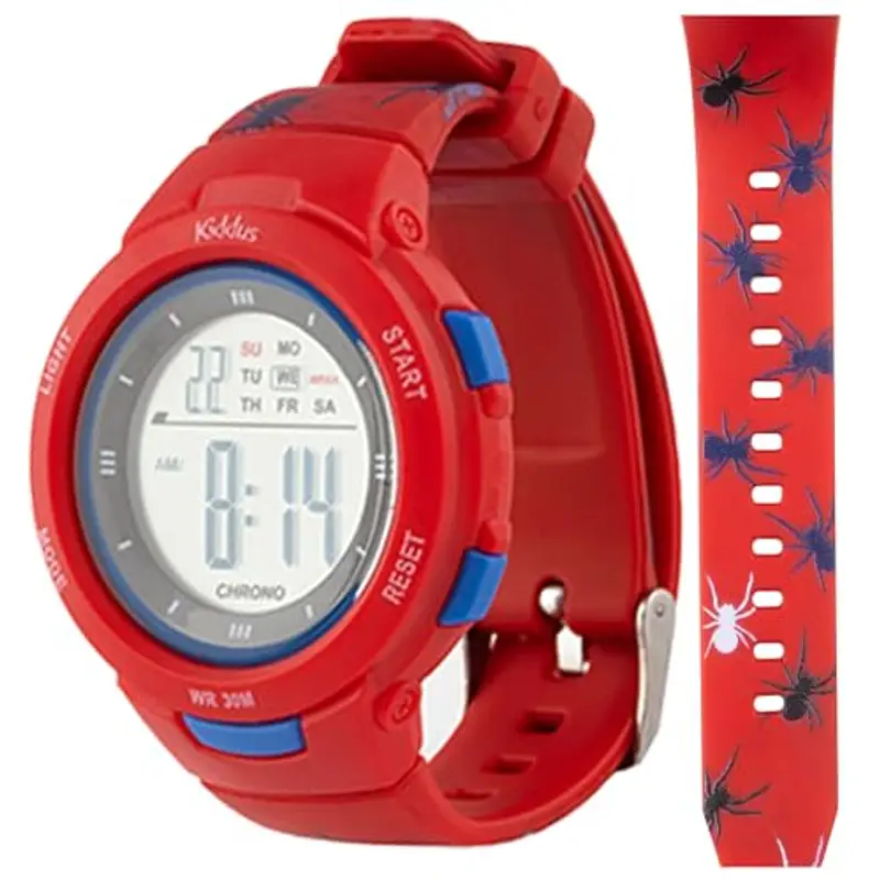 Kiddus Orologio Digitale Bambine e Bambini. Con Cronometro, Calendario, Sveglia, Luce. Resistente All’acqua. Da Polso,