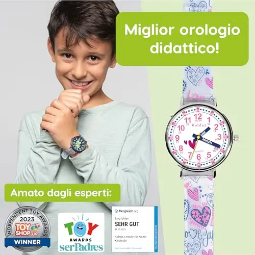 Kiddus Orologio Educativo per Bambine, Orologio da polso Analogico per Bambina 5-10 Anni, 3ATM e 5ATM, Primo con Ore e miniatura 2