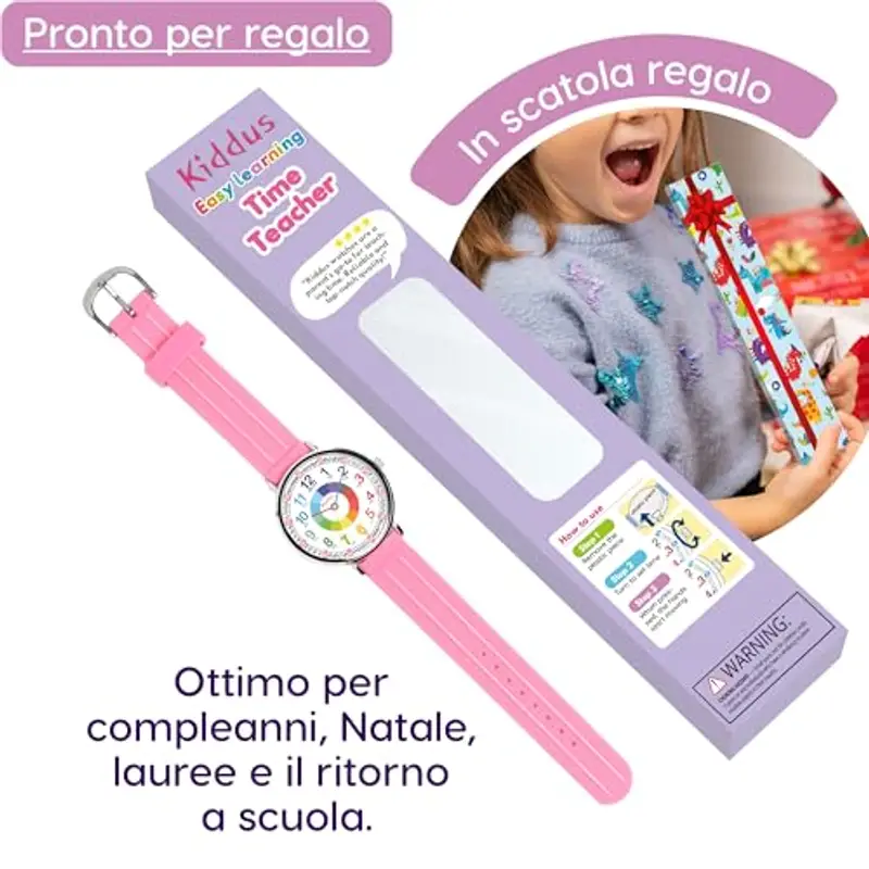 Kiddus Orologio Educativo per Bambine, Orologio da polso Analogico per Bambina 5-10 Anni, 3ATM e 5ATM, Primo con Ore e Minuti, Regalo Bimba Aprendimento miniatura 3