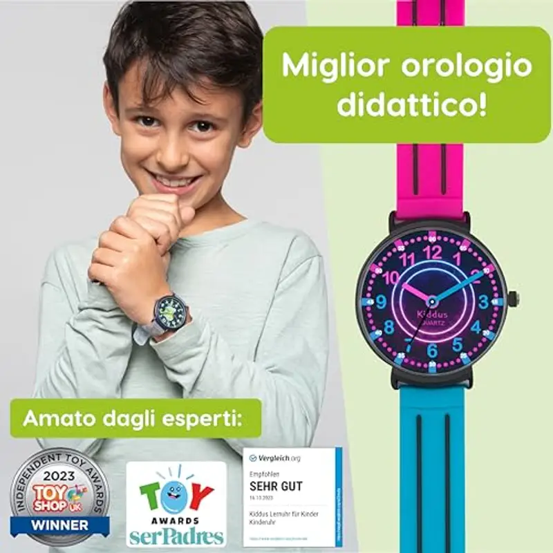 Kiddus Orologio Educativo per Bambine, Orologio da polso Analogico per Bambina 5-10 Anni, 3ATM e 5ATM, Primo con Ore e Minuti, Regalo Bimba Aprendimento miniatura 2