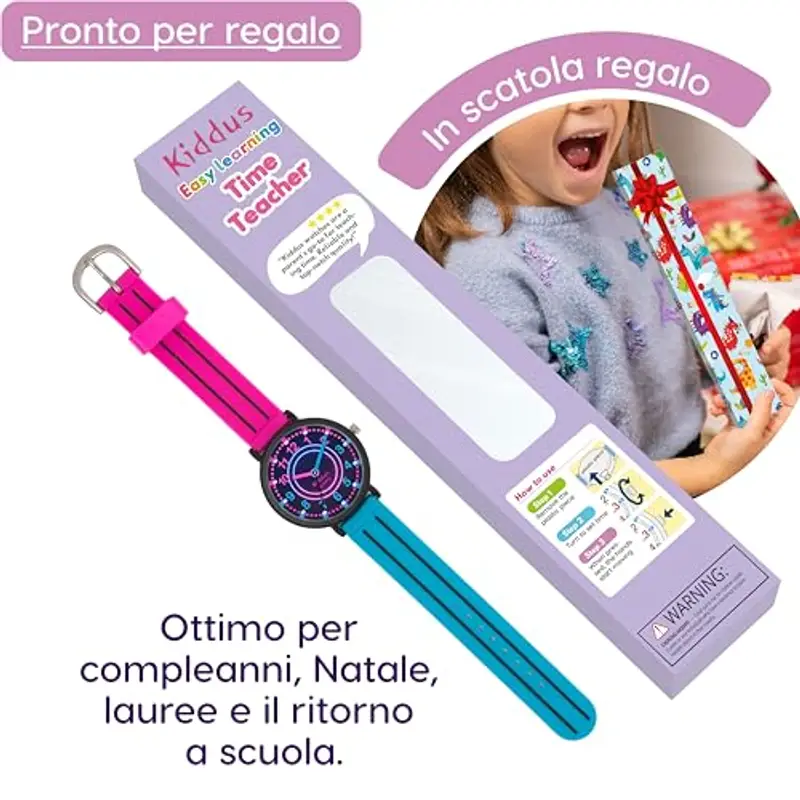 Kiddus Orologio Educativo per Bambine, Orologio da polso Analogico per Bambina 5-10 Anni, 3ATM e 5ATM, Primo con Ore e Minuti, Regalo Bimba Aprendimento miniatura 3