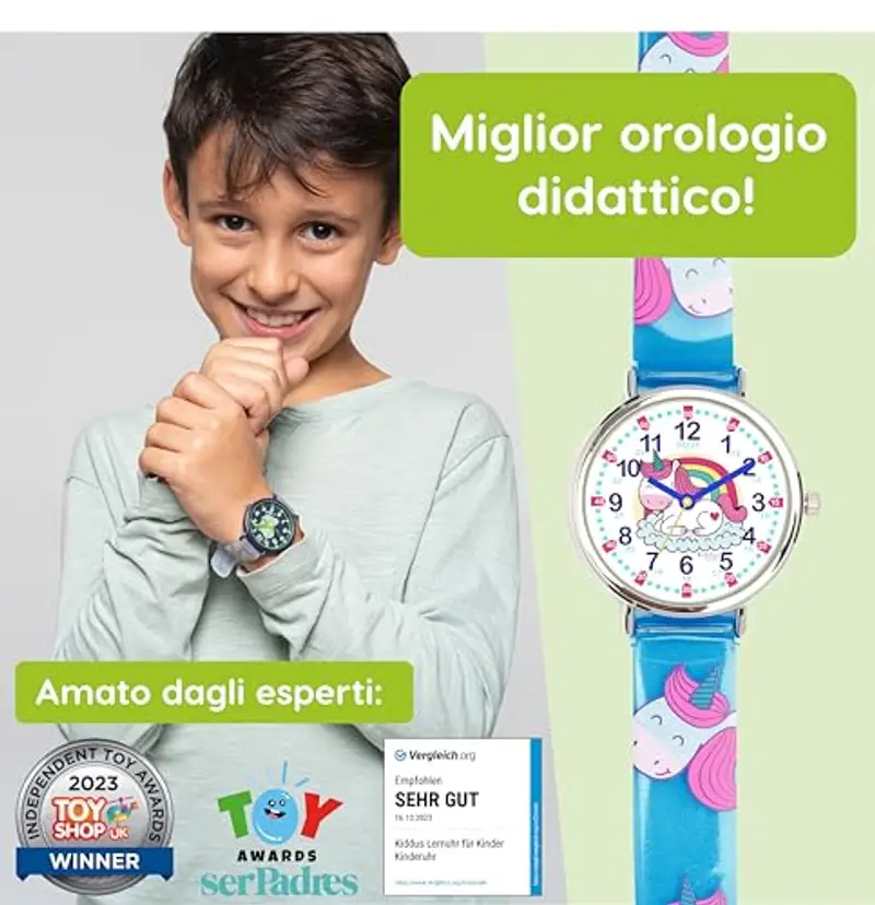 Kiddus Orologio Educativo per Bambine, Orologio da polso Analogico per Bambina 5-10 Anni, 3ATM e 5ATM, Primo con Ore e Minuti, Regalo Bimba Aprendimento miniatura 2