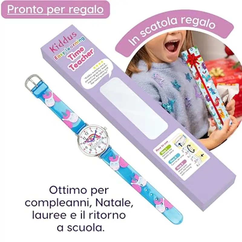Kiddus Orologio Educativo per Bambine, Orologio da polso Analogico per Bambina 5-10 Anni, 3ATM e 5ATM, Primo con Ore e Minuti, Regalo Bimba Aprendimento miniatura 3
