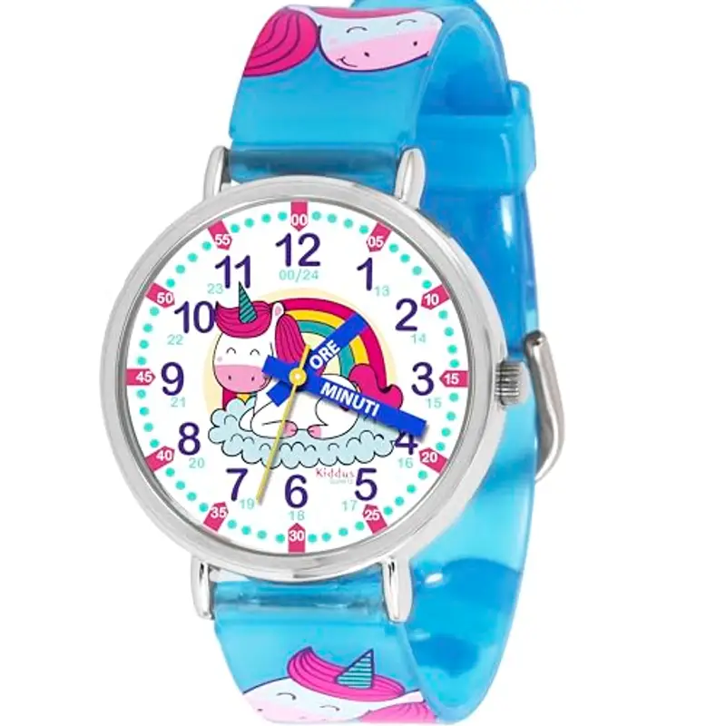 Kiddus Orologio Educativo per Bambine, Orologio da polso Analogico per Bambina 5-10 Anni, 3ATM e 5ATM, Primo con Ore e Minuti, Regalo Bimba Aprendimento