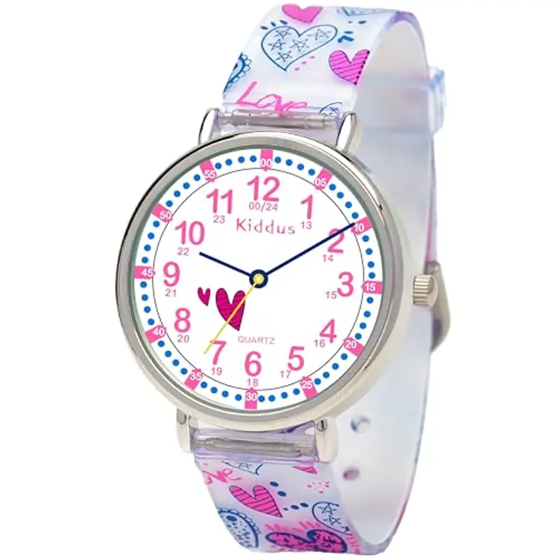 Kiddus Orologio Educativo per Bambine, Orologio da polso Analogico per Bambina 5-10 Anni, 3ATM e 5ATM, Primo con Ore e Minuti, Regalo Bimba Aprendimento
