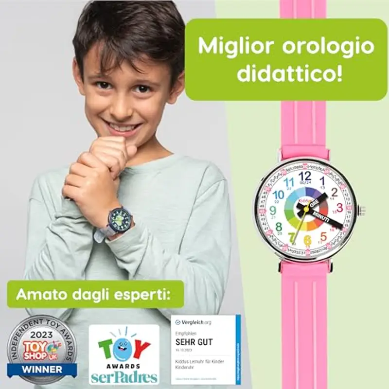 Kiddus Orologio Educativo per Bambine, Orologio da polso Analogico per Bambina 5-10 Anni, 3ATM e 5ATM, Primo con Ore e Minuti, Regalo Bimba Aprendimento miniatura 2