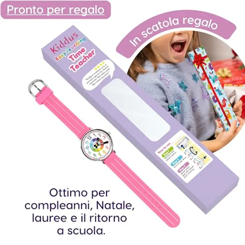 Kiddus Orologio Educativo per Bambine, Orologio da polso Analogico per Bambina 5-10 Anni, 3ATM e 5ATM, Primo con Ore e Minuti, Regalo Bimba Aprendimento miniatura 3