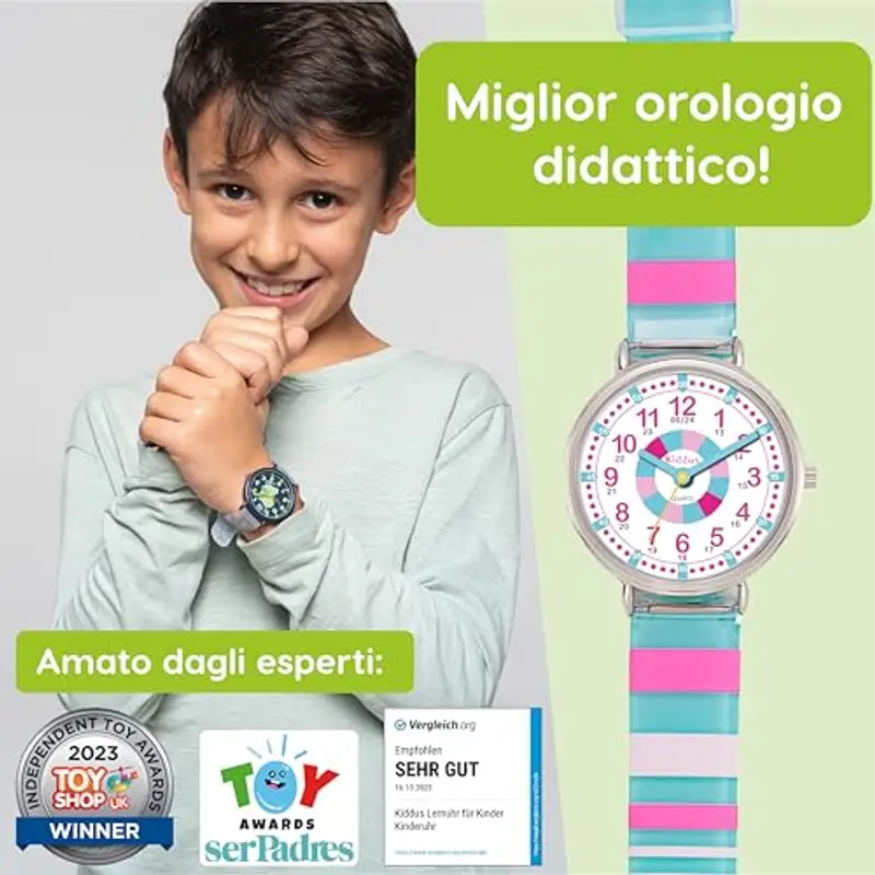 Kiddus Orologio Educativo per Bambine, Orologio da polso Analogico per Bambina 5-10 Anni, 3ATM e 5ATM, Primo con Ore e Minuti, Regalo Bimba Aprendimento miniatura 2