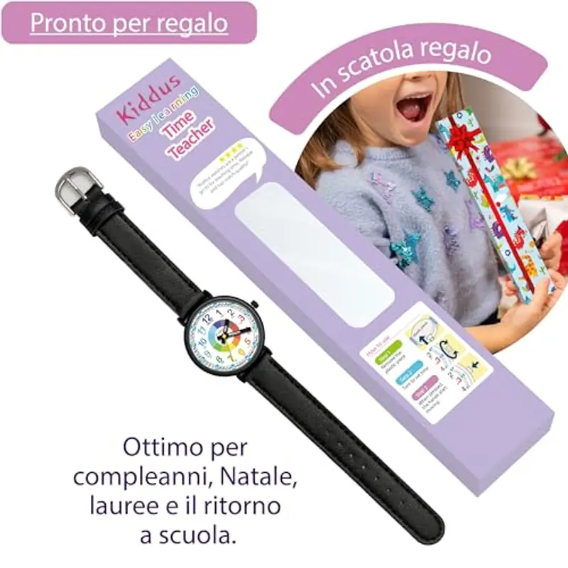 Kiddus Orologio Educativo per Bambini, Orologio da polso Analogico per Bambino 5-10 Anni, 3ATM e 5ATM, Primo con Ore e Minuti, Regalo Bimbo Aprendimento miniatura 3