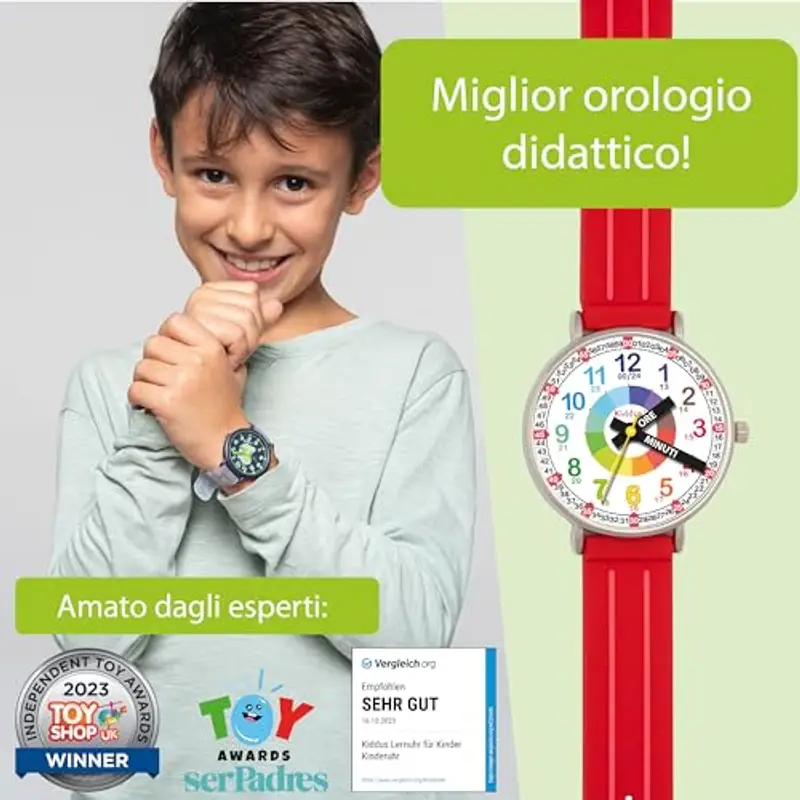 Kiddus Orologio Educativo per Bambini, Orologio da polso Analogico per Bambino 5-10 Anni, 3ATM e 5ATM, Primo con Ore e Minuti, Regalo Bimbo Aprendimento miniatura 2