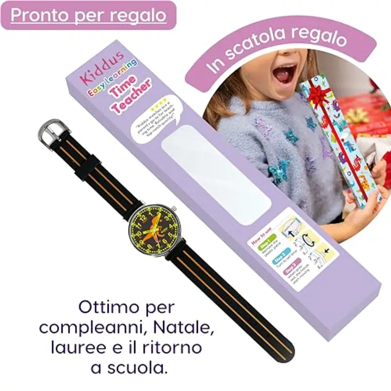 Kiddus Orologio Educativo per Bambini, Orologio da polso Analogico per Bambino 5-10 Anni, 3ATM e 5ATM, Primo con Ore e Minuti, Regalo Bimbo Aprendimento miniatura 3