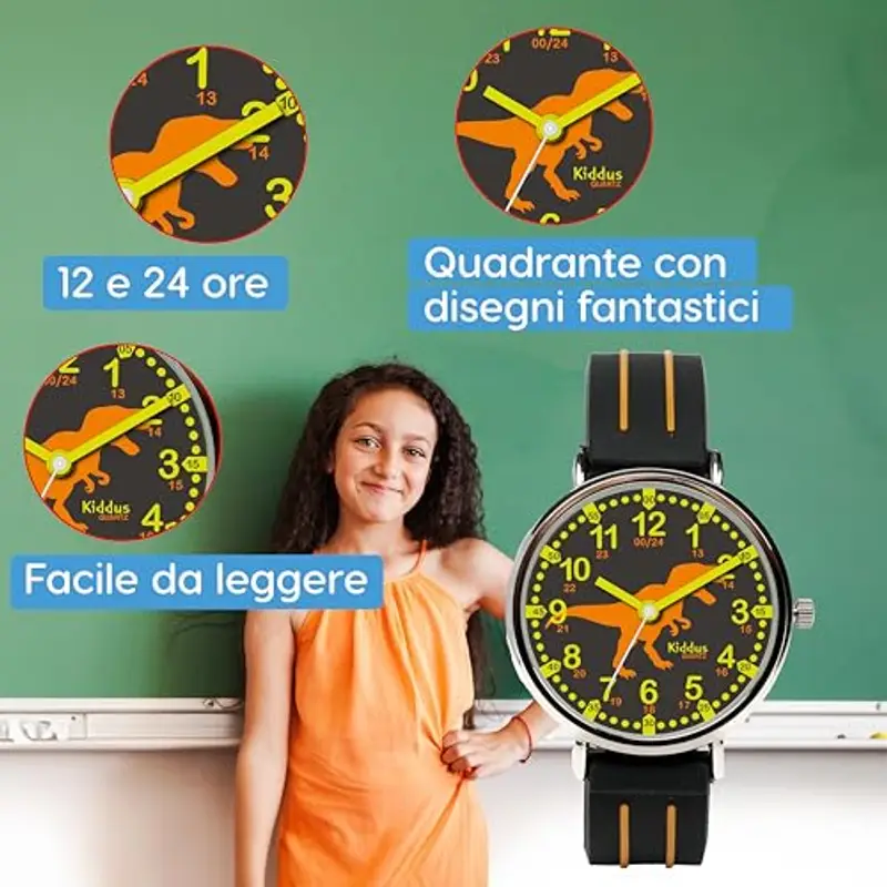Kiddus Orologio Educativo per Bambini, Orologio da polso Analogico per Bambino 5-10 Anni, 3ATM e 5ATM, Primo con Ore e Minuti, Regalo Bimbo Aprendimento miniatura 3