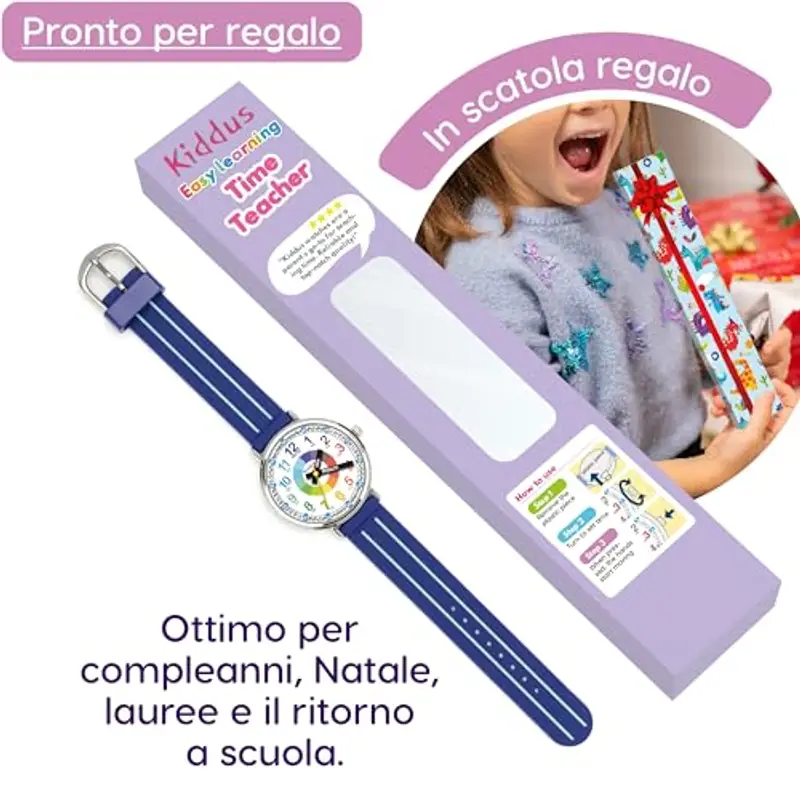 Kiddus Orologio Educativo per Bambini, Orologio da polso Analogico per Bambino 5-10 Anni, 3ATM e 5ATM, Primo con Ore e Minuti, Regalo Bimbo Aprendimento miniatura 3