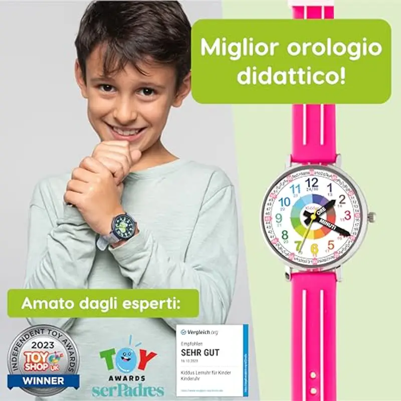 Kiddus Orologio Educativo per Bambini, Orologio da polso Analogico per Bambino e Bambina a partire da 5 Anni, 3ATM e miniatura 3