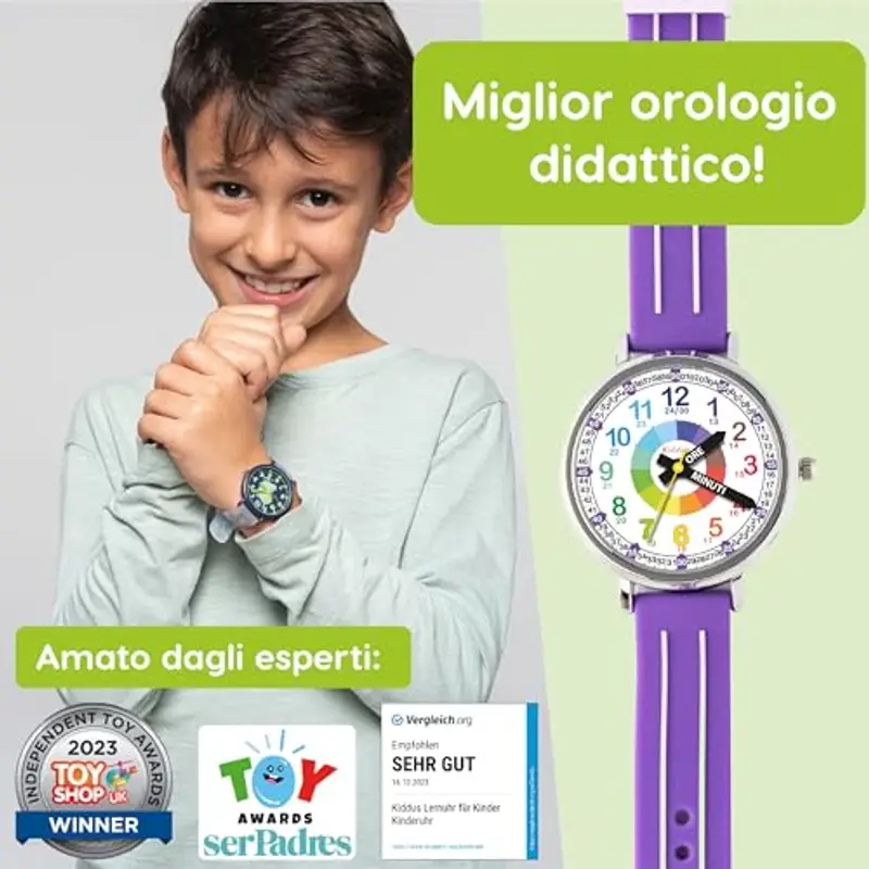 Kiddus Orologio Educativo per Bambini, Orologio da polso Analogico per Bambino e Bambina a partire da 5 Anni, 3ATM e miniatura 3