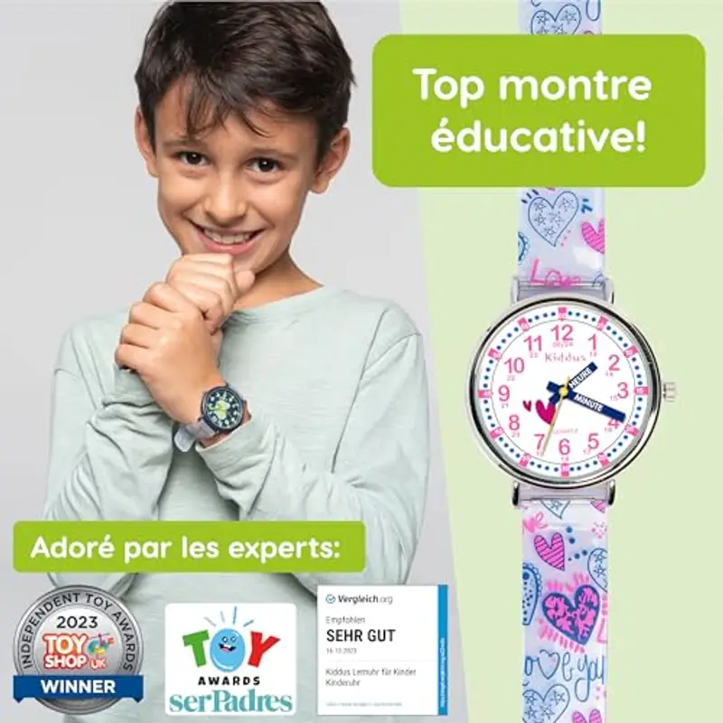 Kiddus Orologio Educativo per Bambini, Ragazze. Da Polso, Analogico. Con Esercizi per Imparare a Leggere l’Ora miniatura 2