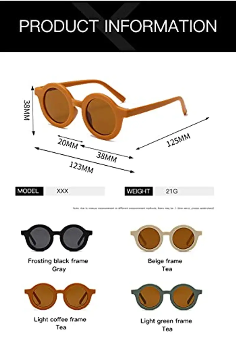 Kids Sunglasses UV400 Protection Cute Round Glasses for Toddler Boys Girls Age 2-7 (Light coffee frame&Tea) miniatura 3
