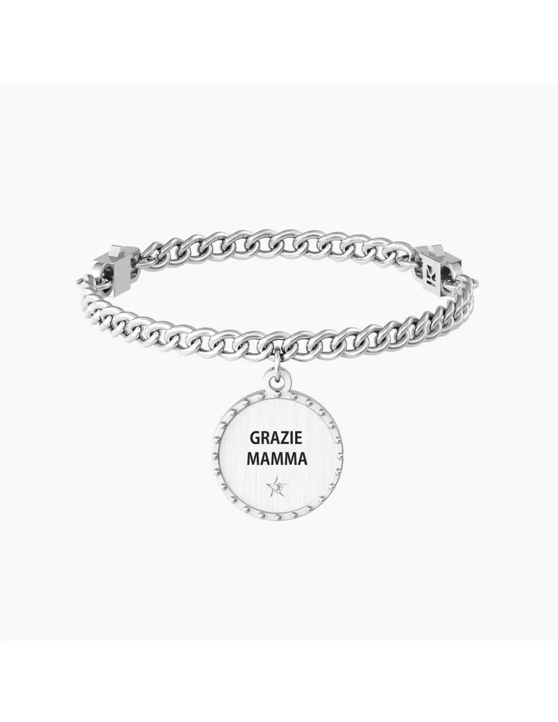 Bracciale donna comfort fit KIDULT Family 731932 GRAZIE MAMMA in acciaio e cristallo bianco