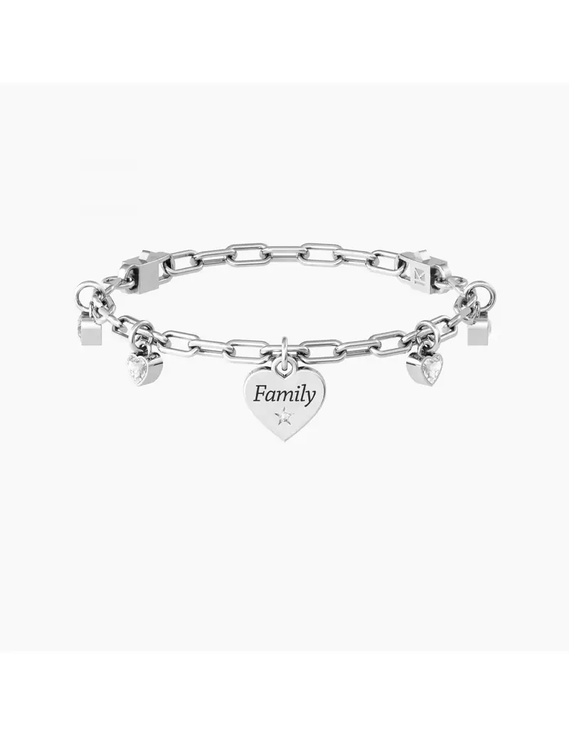 Bracciale donna regolabile comfort fit KIDULT Family 732215 CUORE/FAMILY in acciaio e cristalli