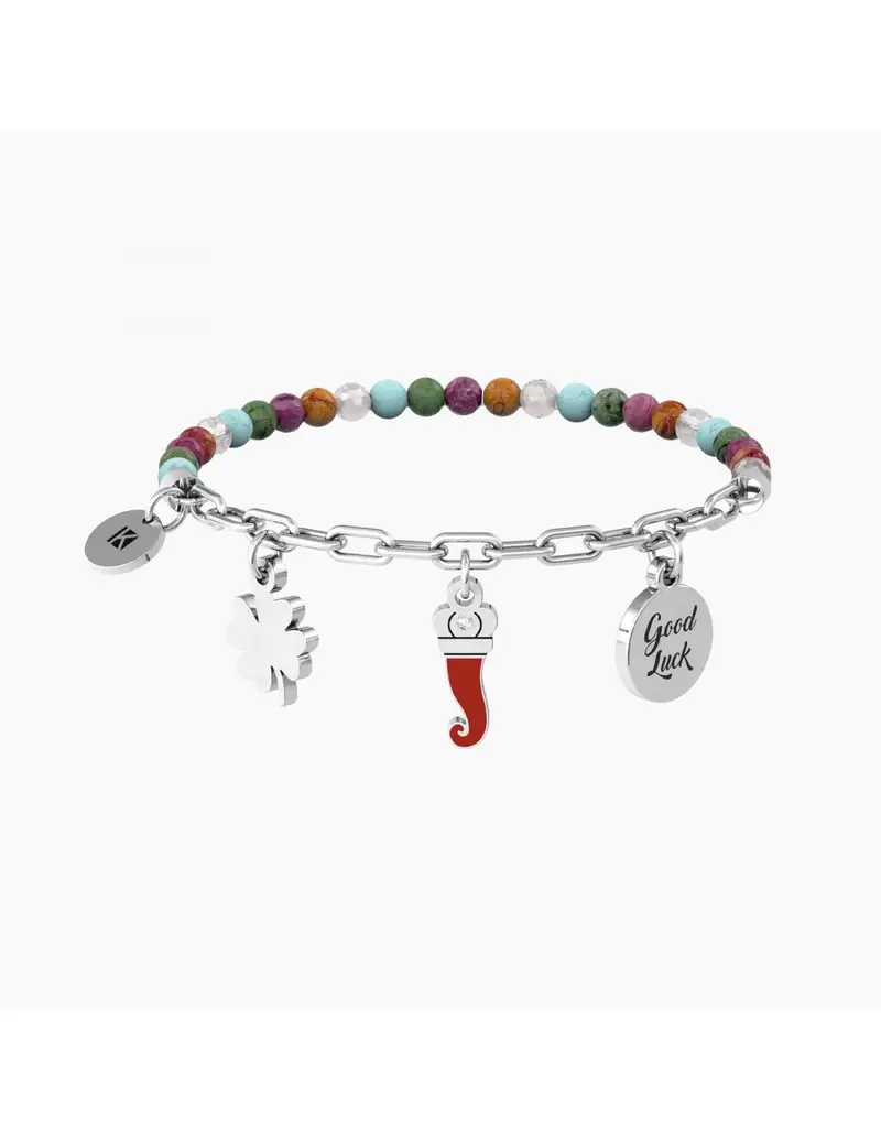 Bracciale donna regolabile KIDULT Symbols 732236 CORNETTO in acciaio con pietre multicolor e ciondoli
