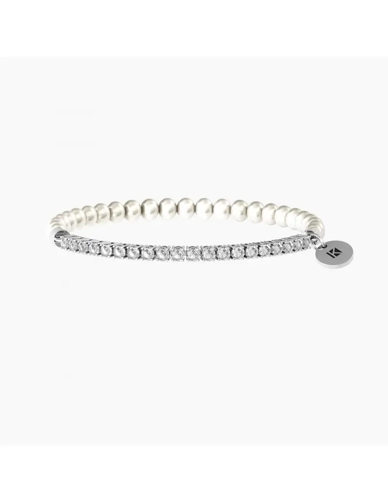 Bracciale elastico KIDULT Energy Stone 732341 in acciaio con perle di conchiglia e cristalli