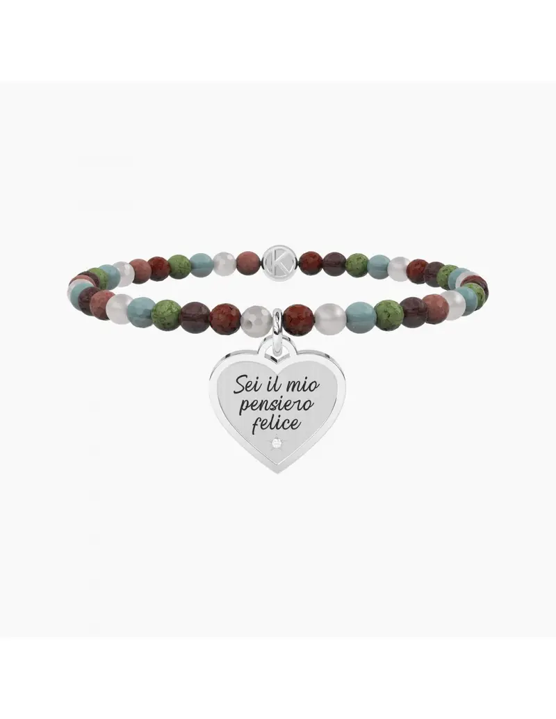 Bracciale elastico KIDULT Love 732265 con sfere in pietre naturali CUORE/PENSIERO FELICE