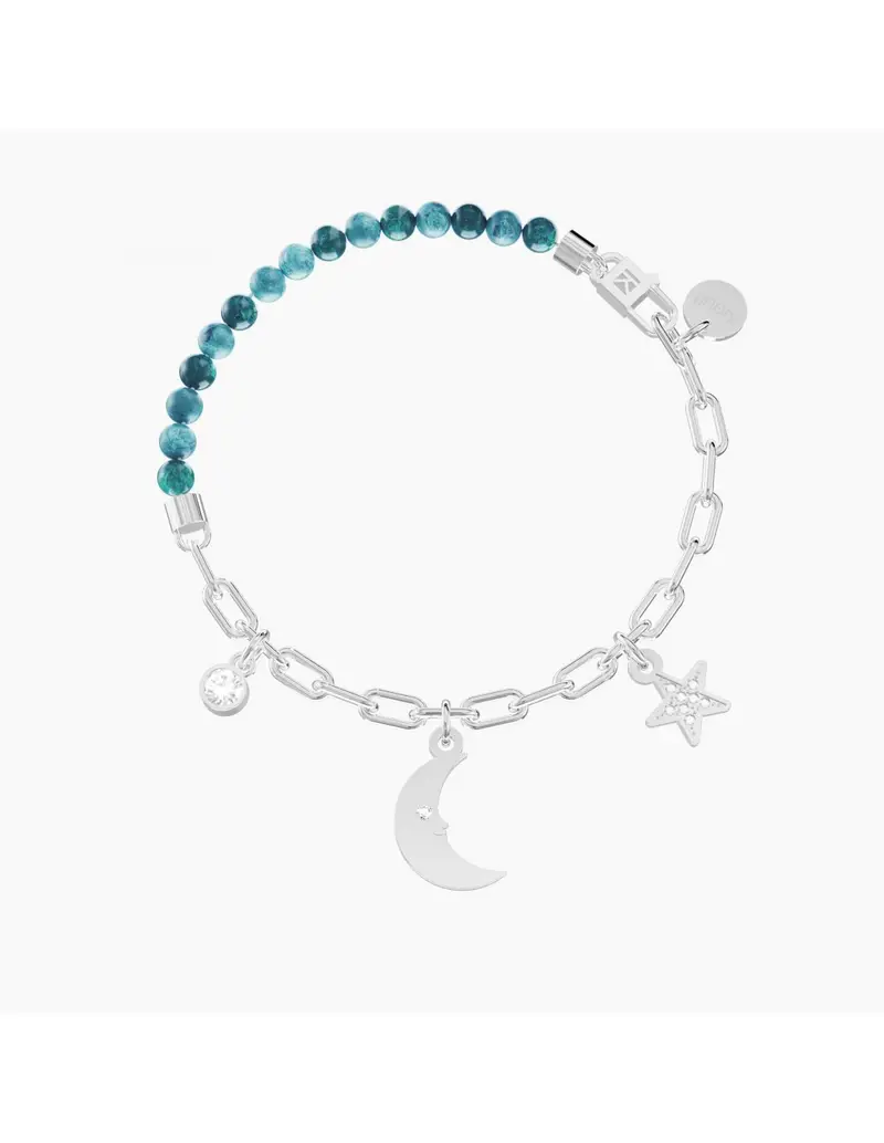 Bracciale KIDULT Symbols 732303 in acciaio e agata azzurra con ciondolo Luna