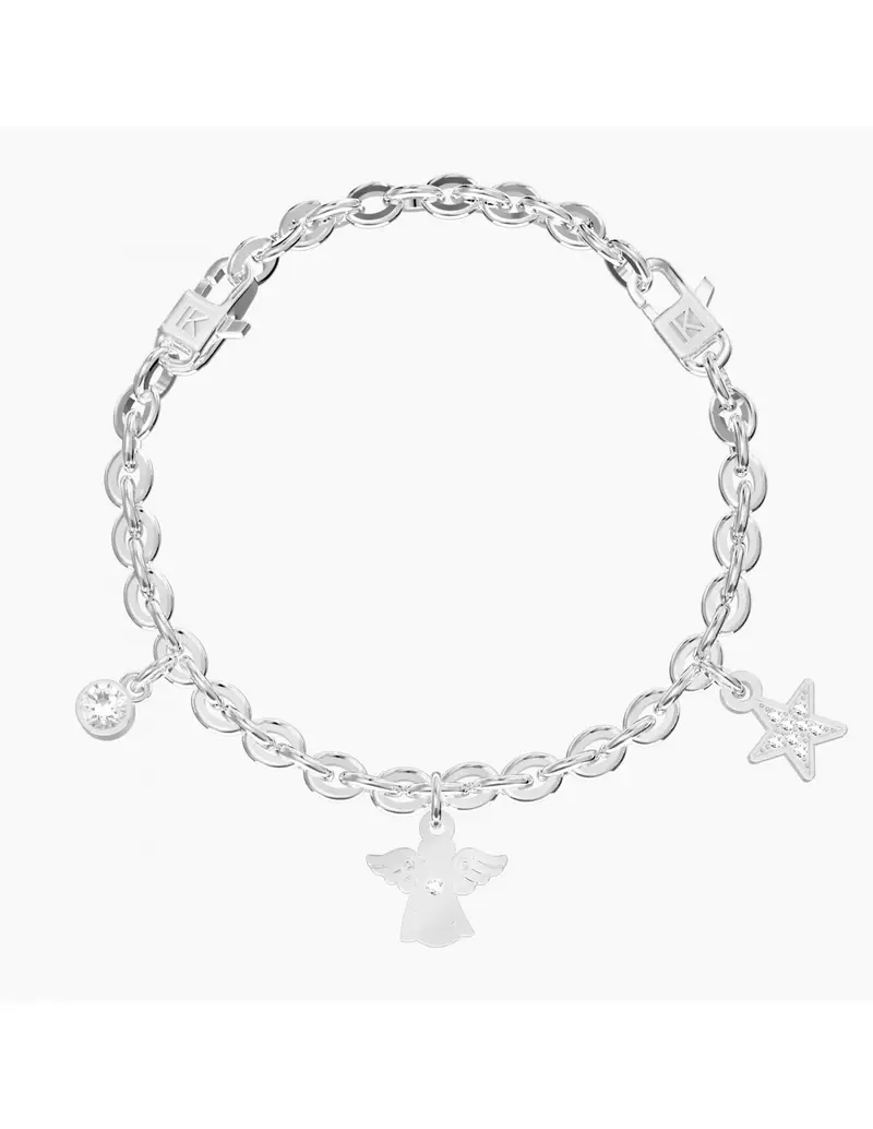 Bracciale regolabile KIDULT Symbols 732283 in acciaio e charms ANGELO-PROTEZIONE con cristallo