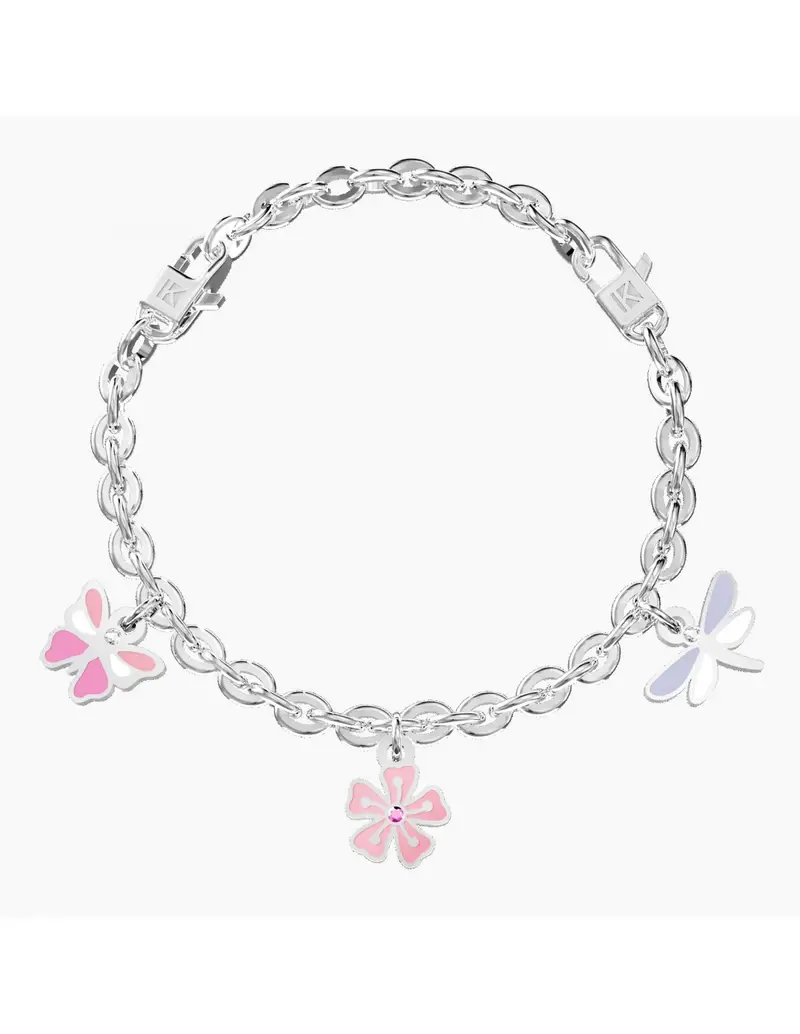 Bracciale regolabile KIDULT Symbols 732285 in acciaio e charms FARFALLA/FIORE/LIBELLULA con smalti colorati