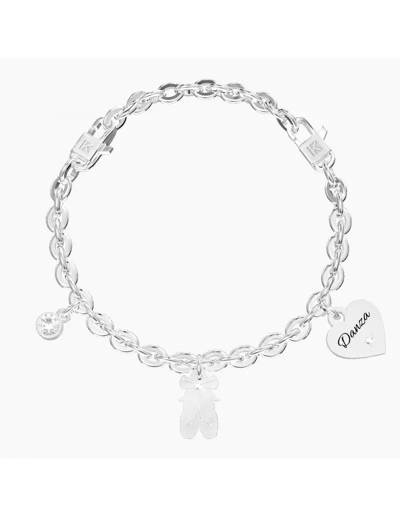 Bracciale regolabile KIDULT Symbols 732285 in acciaio e charms SCARPETTE-DANZA con cristallo