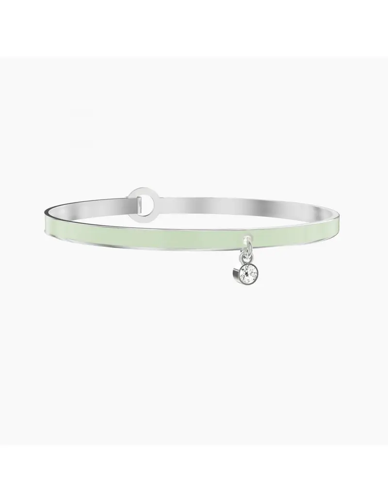 Bracciale rigido KIDULT Philosphy 732306 in acciaio e smalto verde pastello con pendente cristallo rotondo