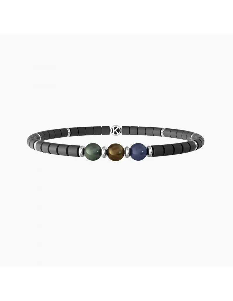 Bracciale Uomo KIDULT Energy Stone 732244 in acciaio e pietre in ematite grigia e pietre naturali multicolor