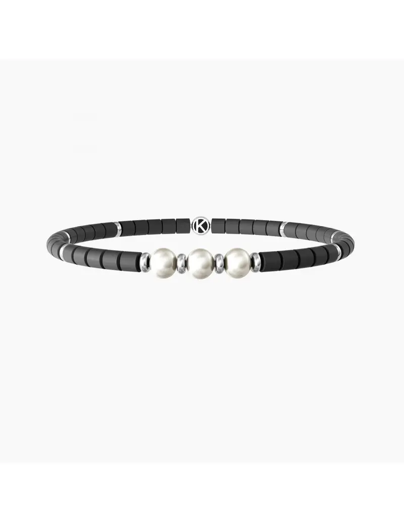 Bracciale Uomo KIDULT Energy Stone 732255 TRE DESIDERI in acciaio ematite grigia e perle coltivate