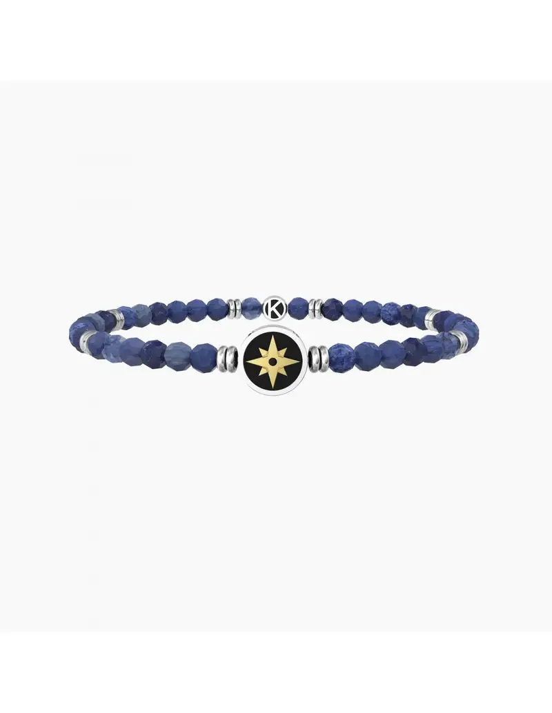 Bracciale Uomo KIDULT Symbols 732238 ROSA DEI VENTI in acciaio e agata blu striata