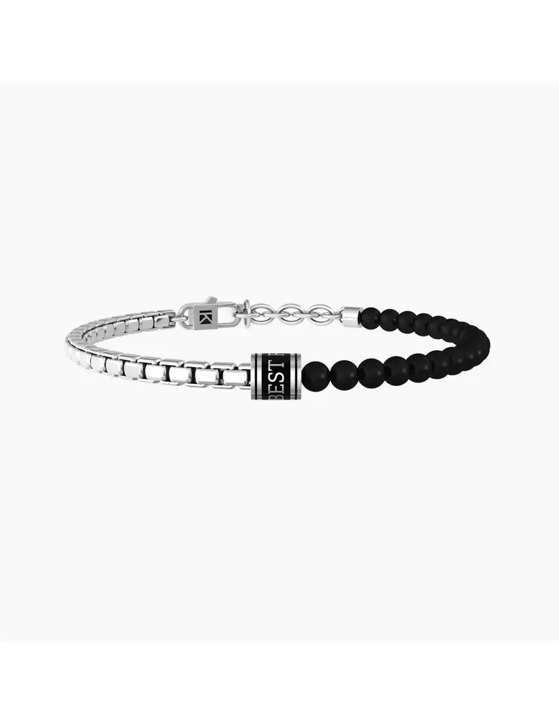 Bracciale Uomo regolabile KIDULT Friendship 732249 BEST FRIEND in acciaio e agata nera