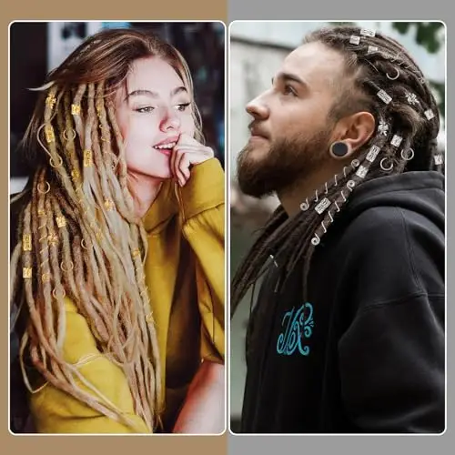 Kieswan 100 pezzi dreadlocks gioielli vichinghi per capelli dorati, in metallo per trecce, forcine regolabili per miniatura 3
