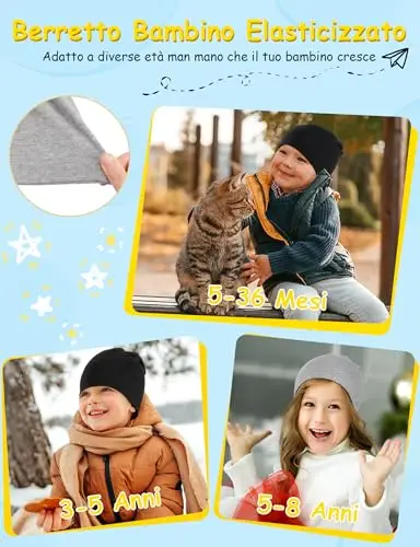Kiiwah 2 Pezzi Berretto Bambino Invernale, Cappello Cotone per Bambini, Caldi in Doppio Strato, per Primavera, Autunno miniatura 2