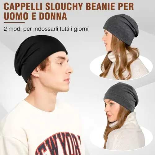 Kiiwah 2 Pezzi Berretto Invernali da Uomo Donna, Berretti Cappello Skull Cotone Slouch Beanie Unisex Berretto Sportivo miniatura 3