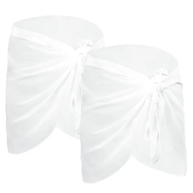 Kiiwah 2 Pezzi Pareo Mare Donna, Sarong Coprire Gonne, Bikini Coprire Multiuso Beach Wrap, Copricostume Corto del Chiffon per Vacanza Party Beachwear (Bianco)