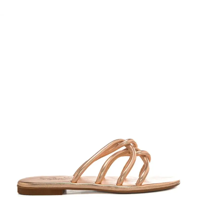 sandali da donna laminati con fascette tubolari a incrocio rosa gold