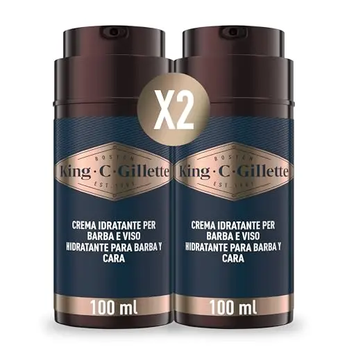 King C. Gillette CREMA IDRATANTE VISO E BARBA, con Vitamina B, 2 confezioni da 100 ml, AMMORBIDISCE La Pelle E La Barba